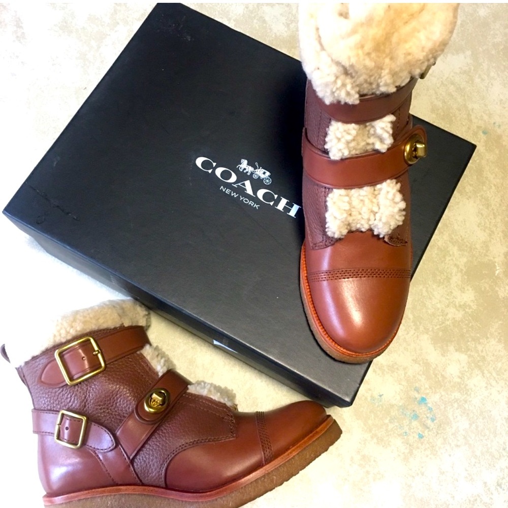 Coach Preston Shearling Moto Bootie sz8